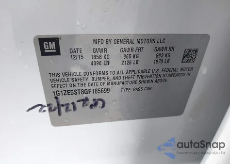 2016 Chevrolet Malibu 1Lt from USA, damaged, VIN 1G1ZE5ST8GF185699